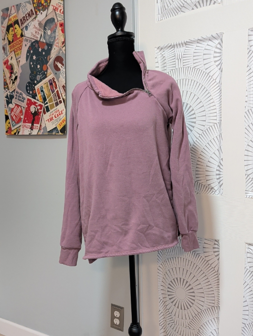 GAIAM Dusty Rose Zip-side Fleece Lined Pullover